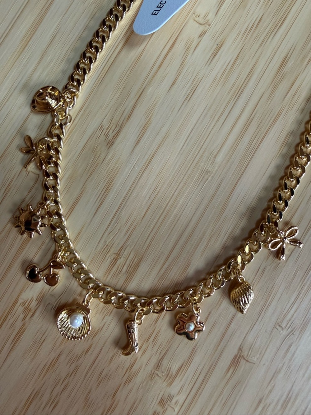 Electric Picks Gold Charm Chain Necklace with Sea-Inspired Pendants